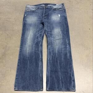 Diesel Zatiny Jeans Mens 36x30 Blue Bootcut Wash OUB89 Faded Whiskered Y2K